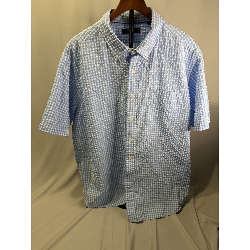 Cremieux Performance Seersucker Short Sleeve Button Shirt Mens Blue/White XXL